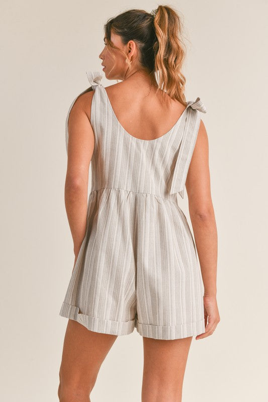 Bow Tie Stripe Romper - runs big