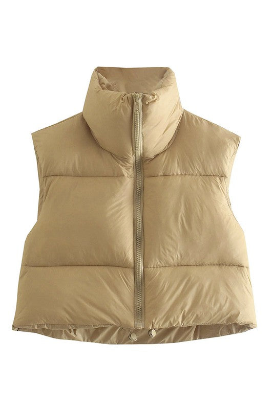 Cropped Puffer Vest Sage / S by Betsey's Boutique