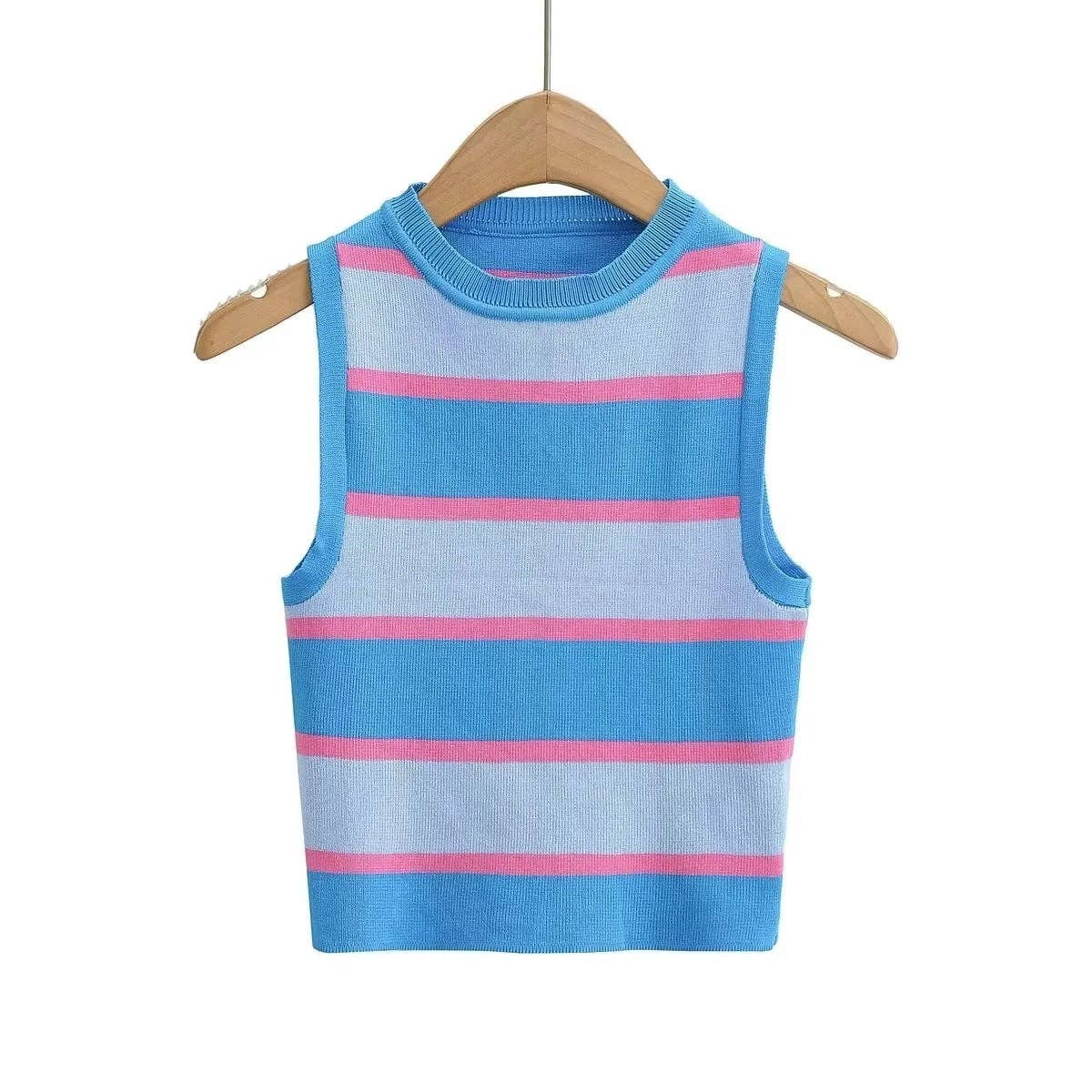 Stripe Round Neck Close-Fitting Daily Knit Top C83614: C4 / S