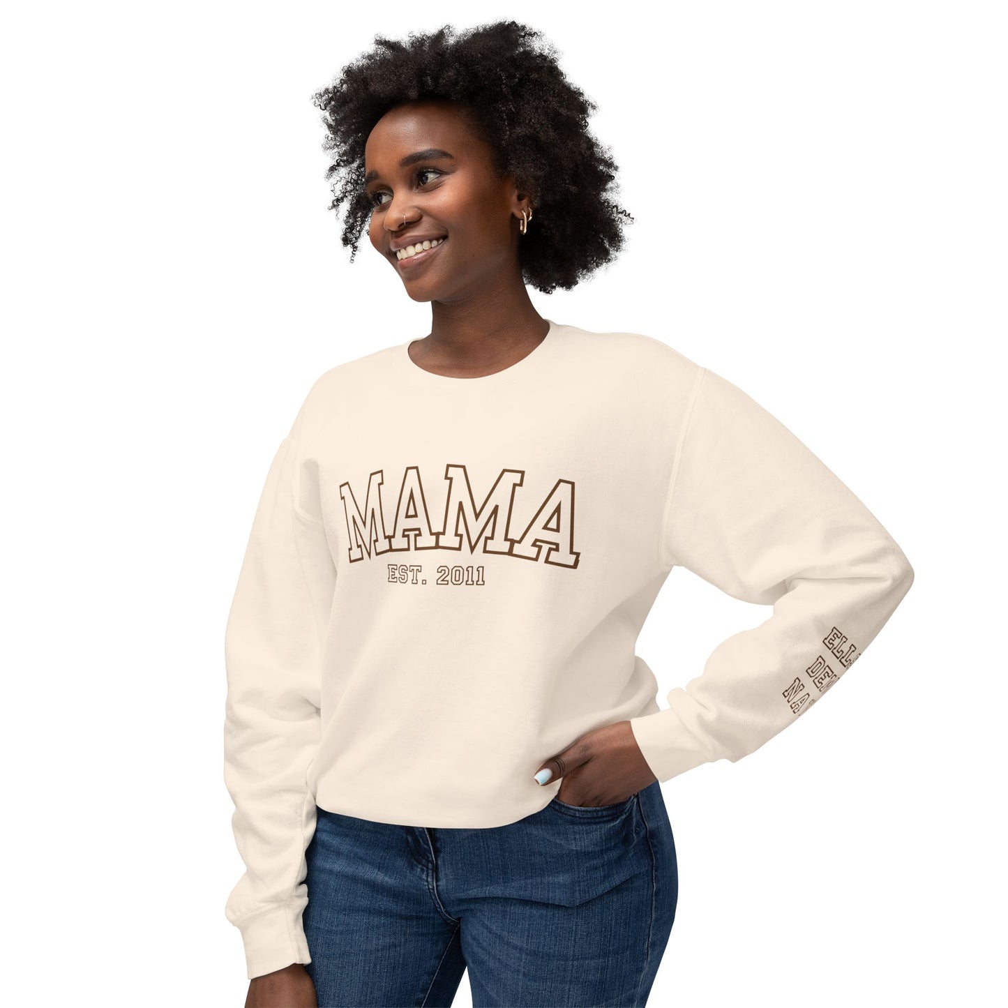 Custom MAMA Sweatshirt with kids name on Sleeve