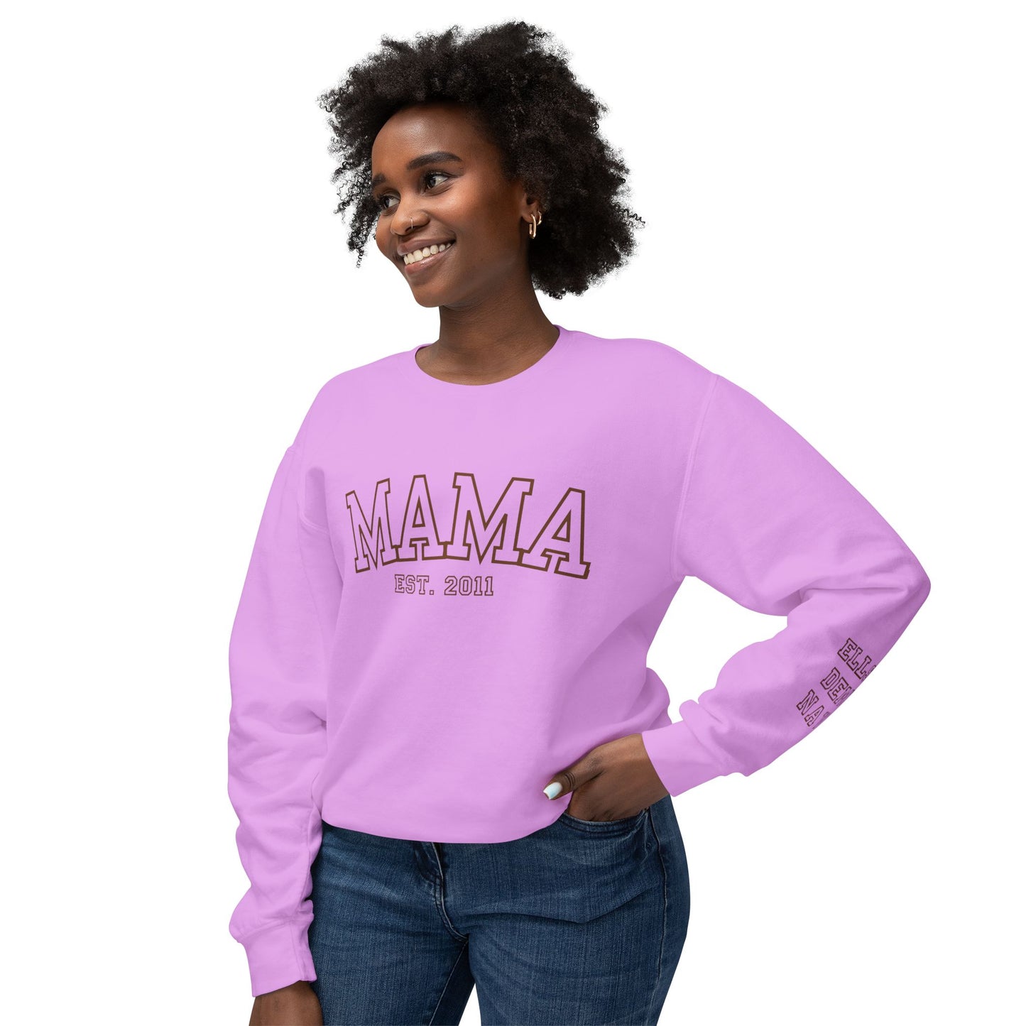 Custom MAMA Sweatshirt with kids name on Sleeve