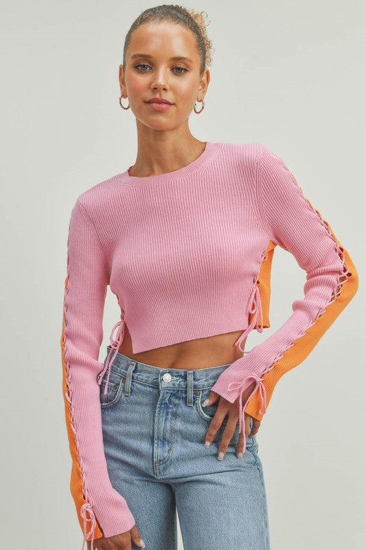 Lace & Tie Crop Sweater