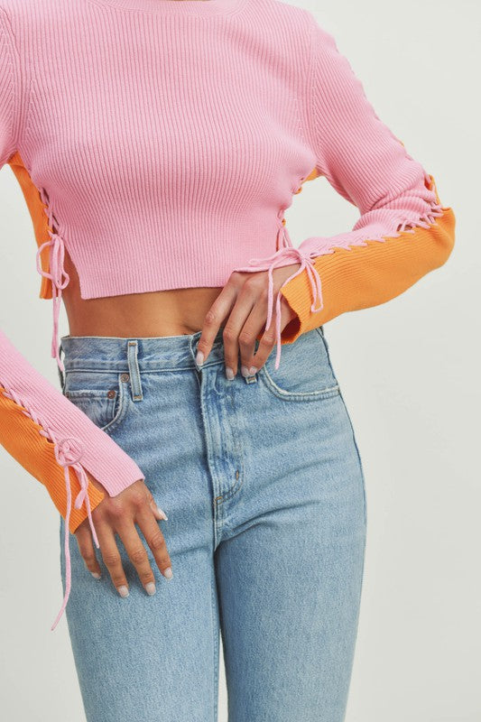 Lace & Tie Crop Sweater