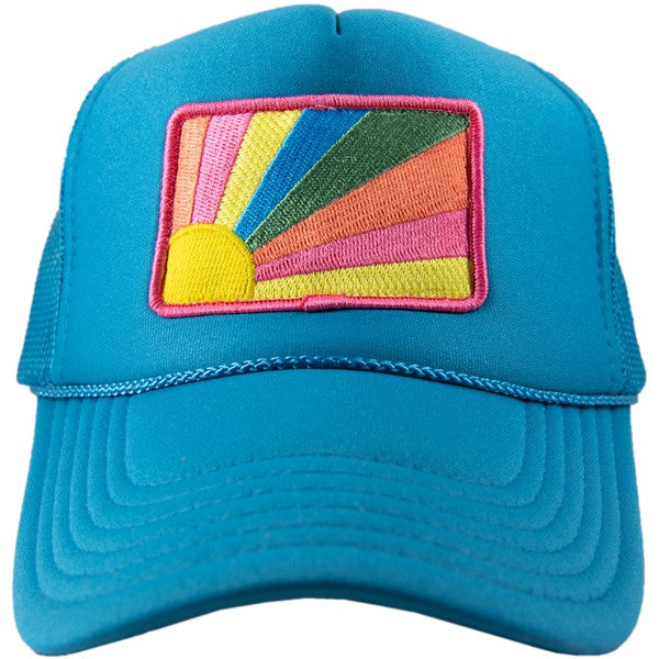 Bursting Sunshine Patch Foam Trucker Hat Blue