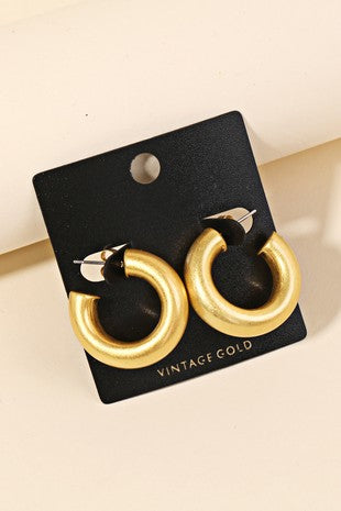 Vintage Gold Tube Hoop Earrings