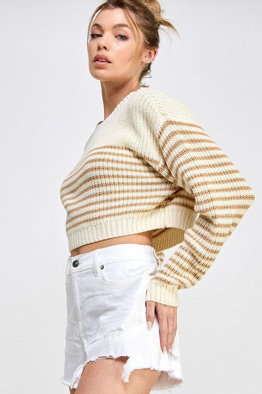 Striped Knit Crop Sweater