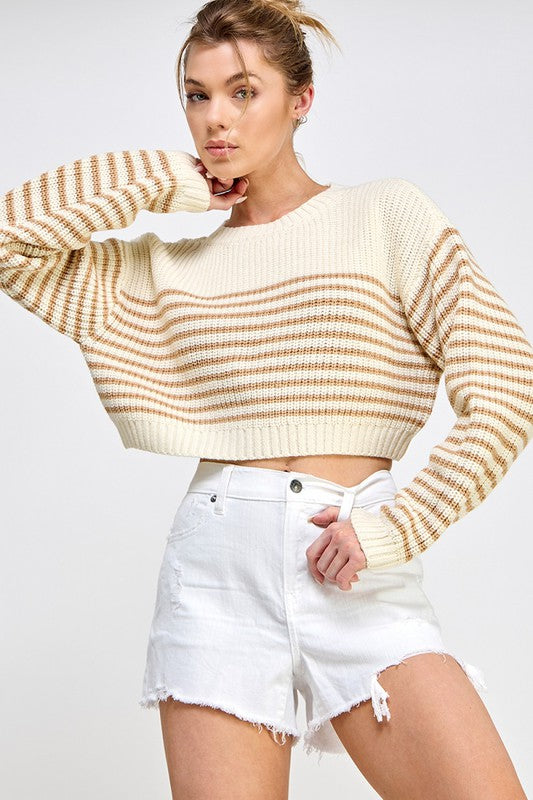 Striped Knit Crop Sweater