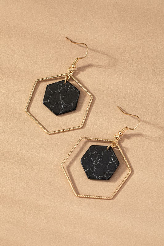 Hex Hoop Stone Earrings