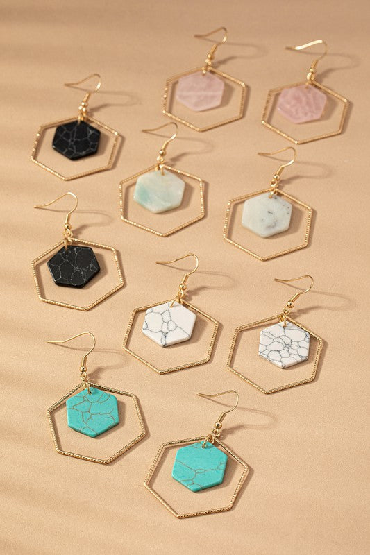 Hex Hoop Stone Earrings