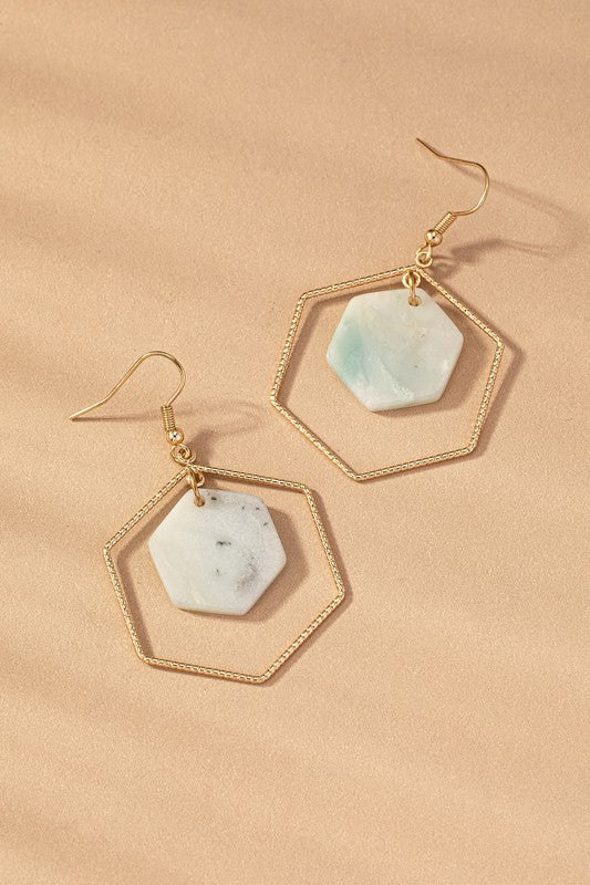 Hex Hoop Stone Earrings