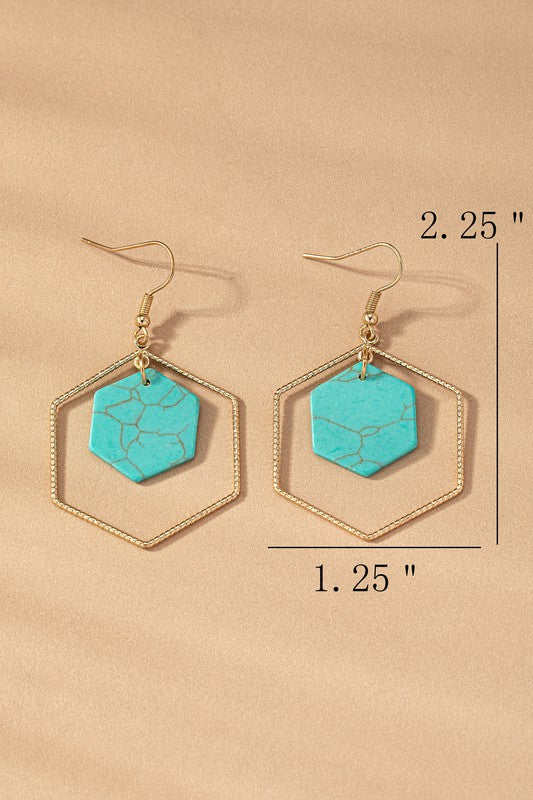 Hex Hoop Stone Earrings