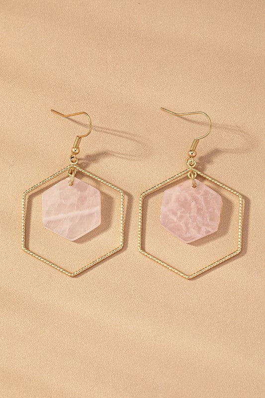 Hex Hoop Stone Earrings