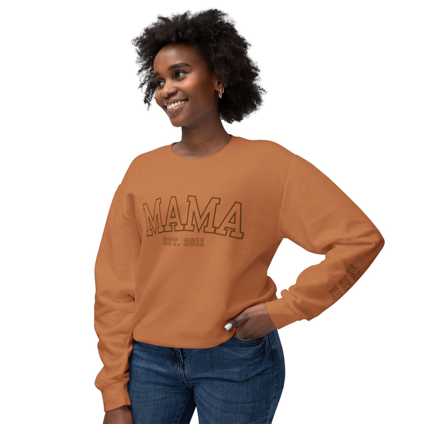 Custom MAMA Sweatshirt with kids name on Sleeve