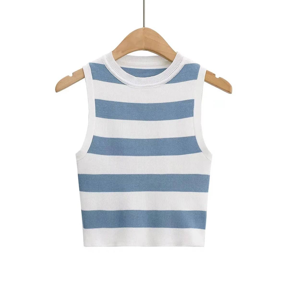 Stripe Round Neck Close-Fitting Daily Knit Top C83614: C4 / S