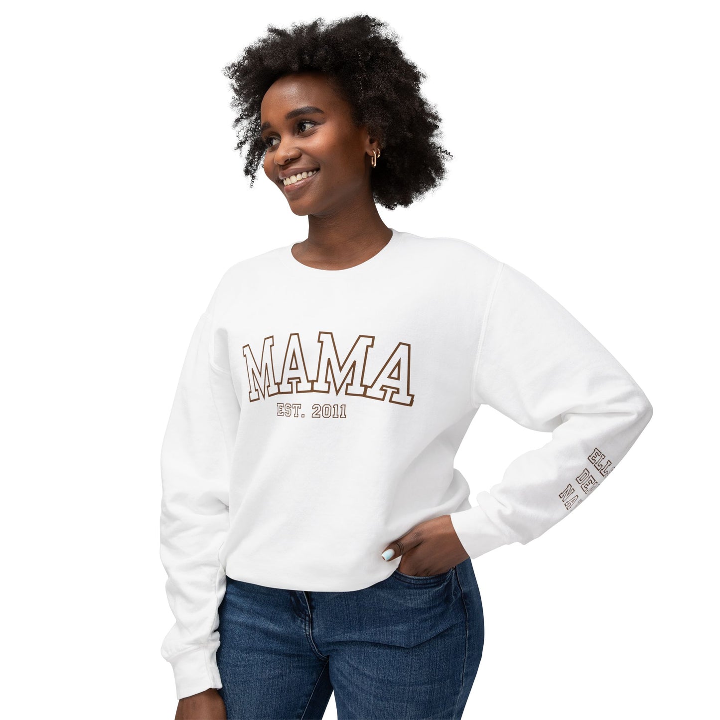 Custom MAMA Sweatshirt with kids name on Sleeve