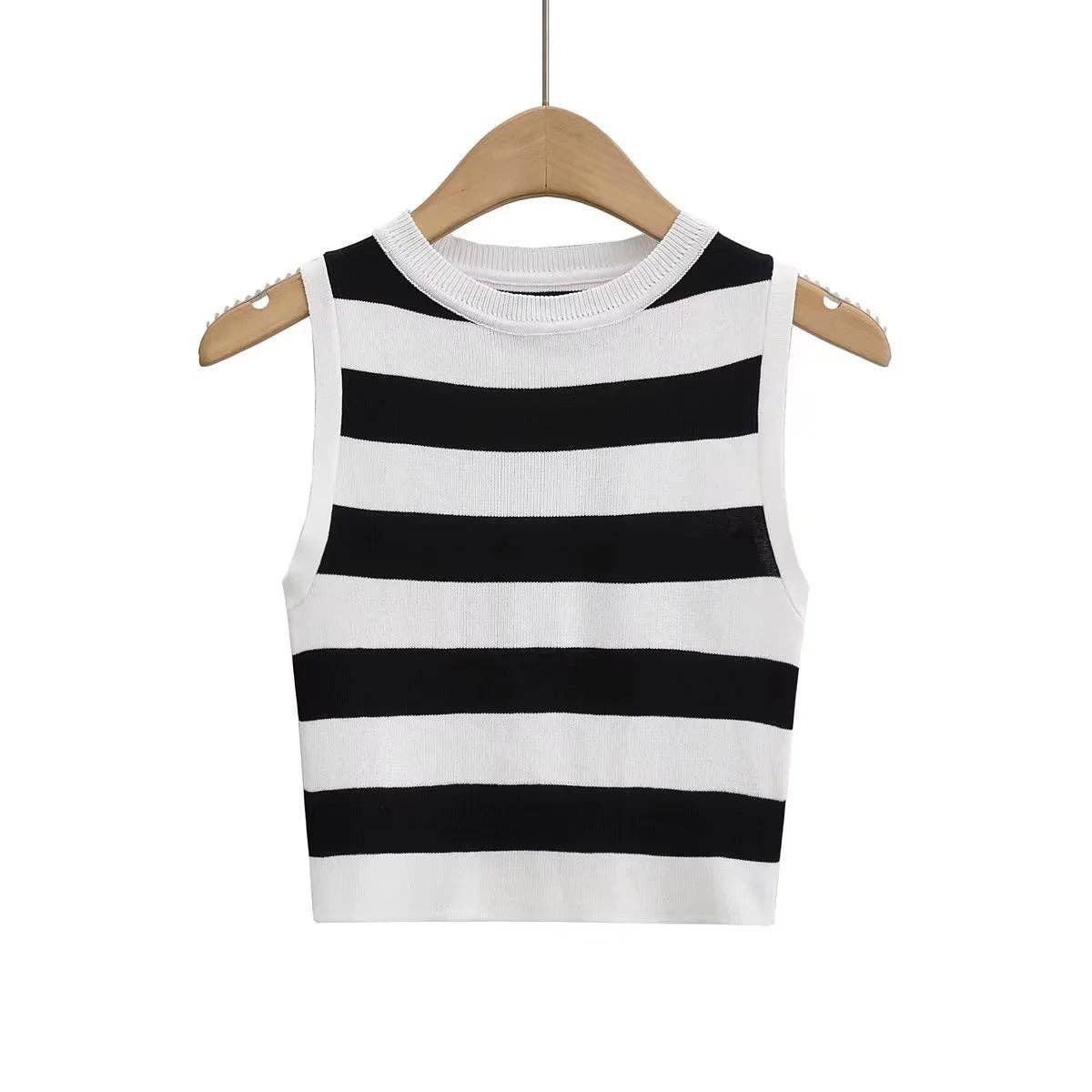 Stripe Round Neck Close-Fitting Daily Knit Top C83614: C4 / S