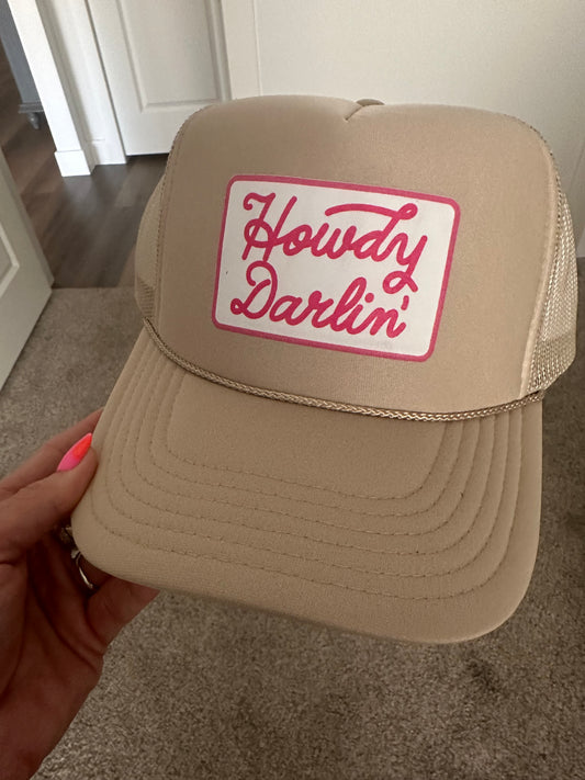 Howdy Darlin' Trucker Hat : Sand with pink