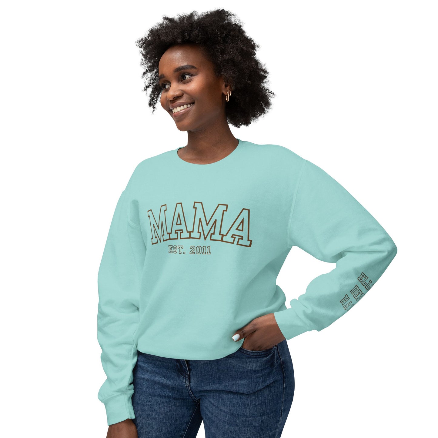 Custom MAMA Sweatshirt with kids name on Sleeve