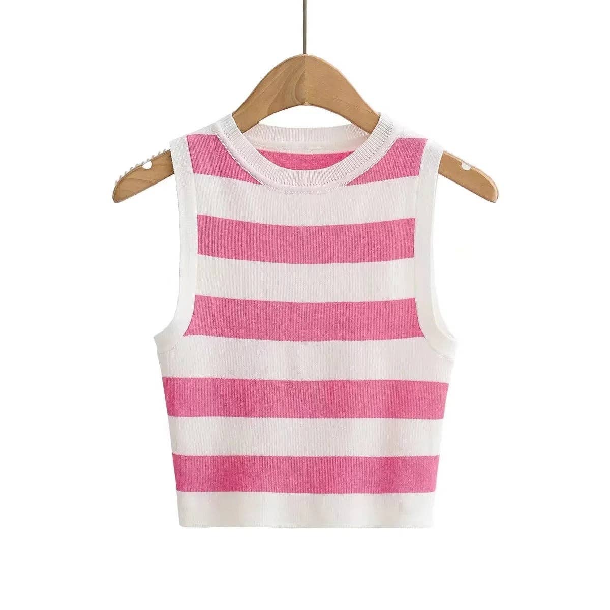 Stripe Round Neck Close-Fitting Daily Knit Top C83614: C4 / S