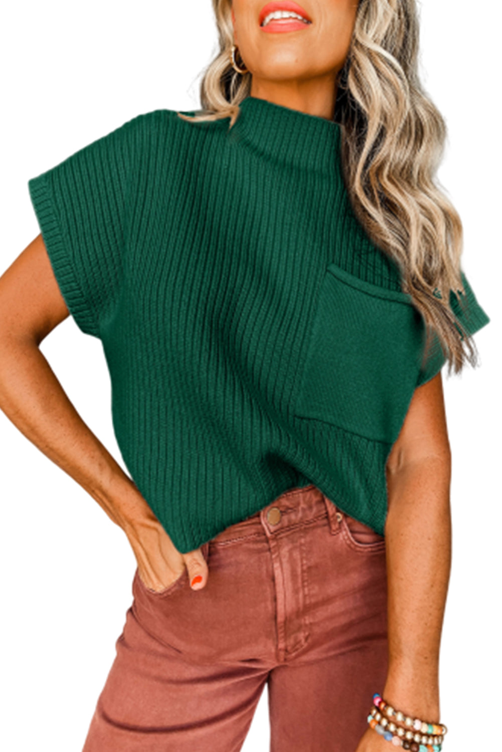 Emerald Patch Pocket Knit Sweater