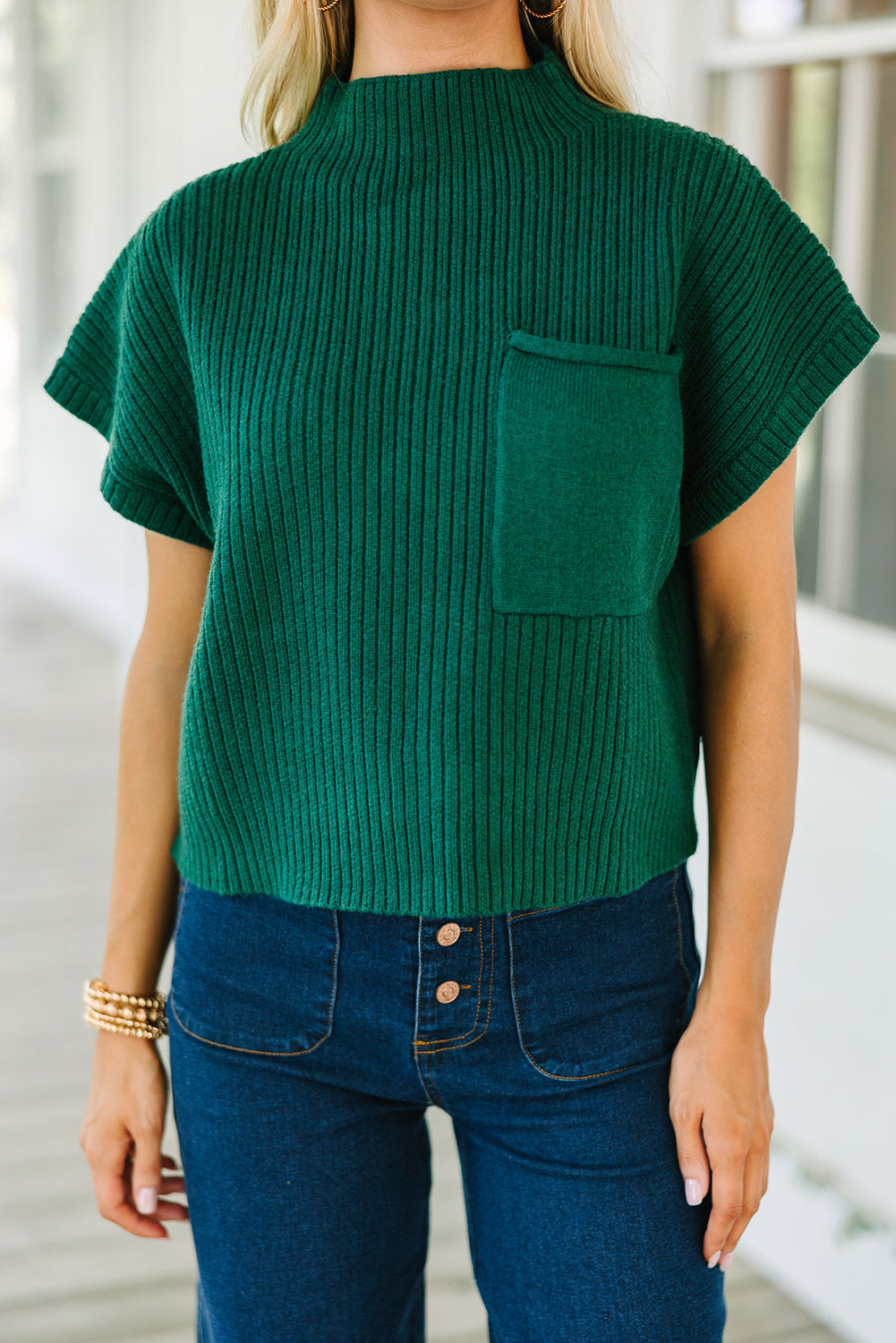 Emerald Patch Pocket Knit Sweater