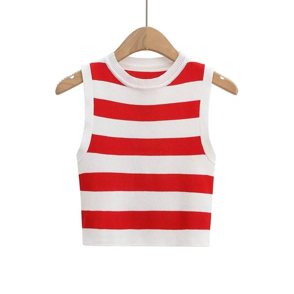 Stripe Round Neck Close-Fitting Daily Knit Top C83614: C4 / S