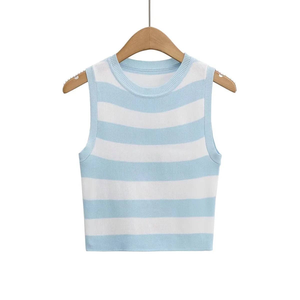 Stripe Round Neck Close-Fitting Daily Knit Top C83614: C4 / S