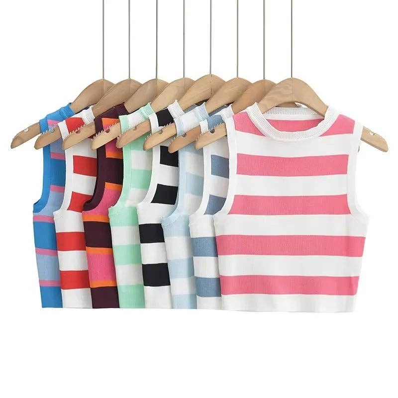Stripe Round Neck Close-Fitting Daily Knit Top C83614: C4 / S