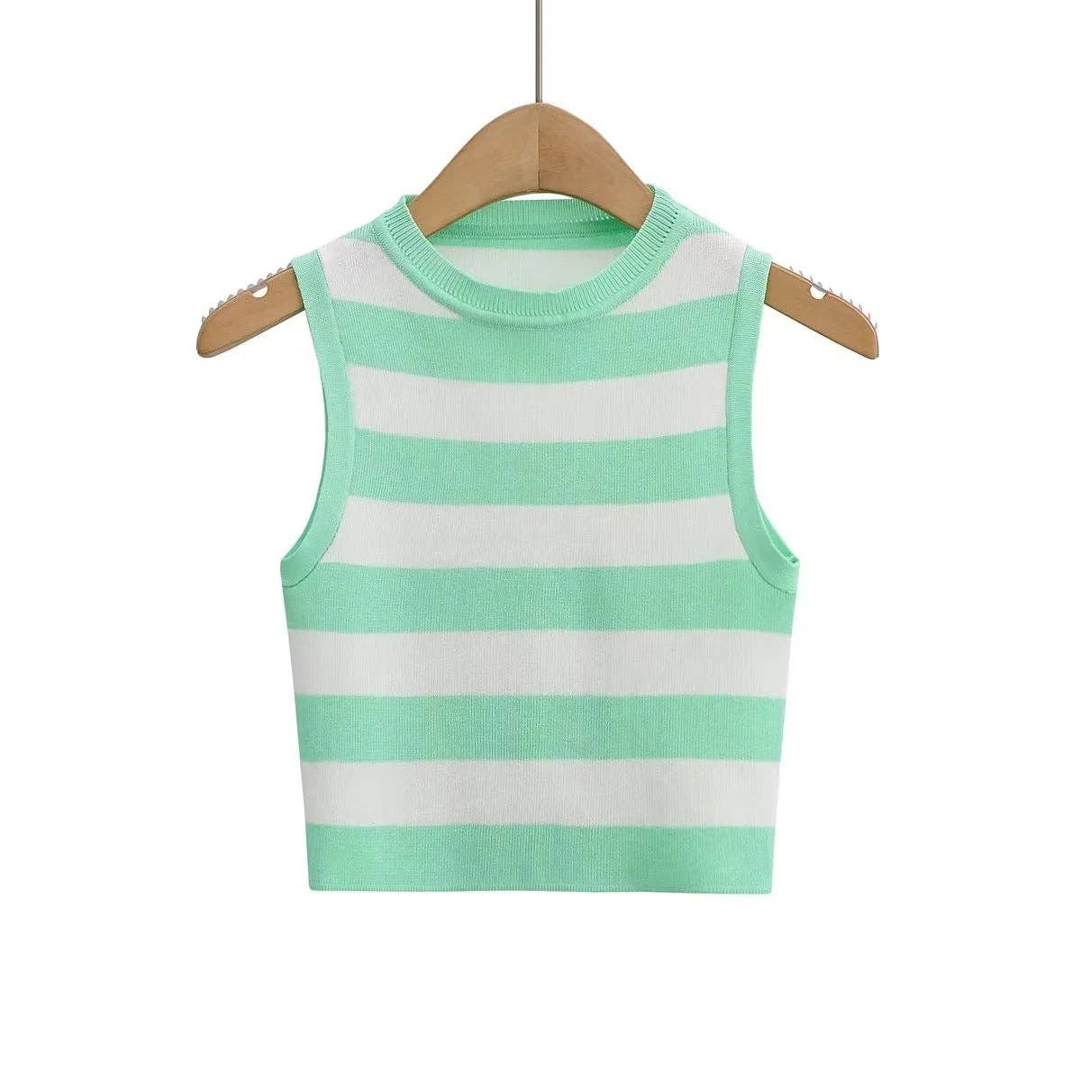 Stripe Round Neck Close-Fitting Daily Knit Top C83614: C4 / S