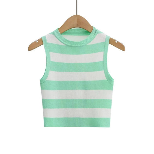 Stripe Round Neck Close-Fitting Daily Knit Top C83614: C4 / S