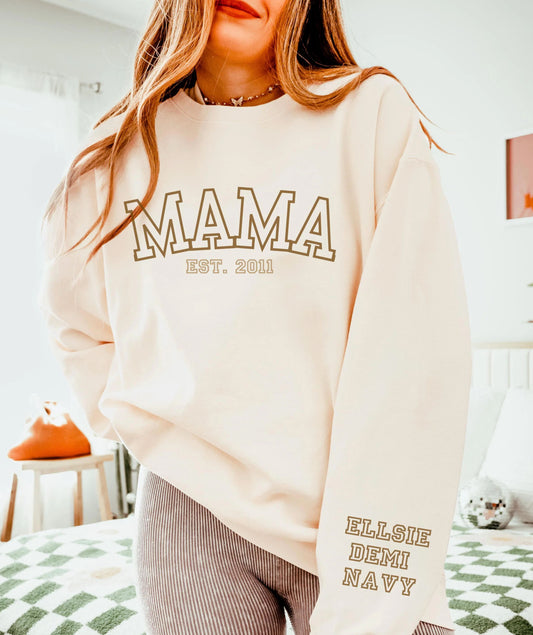 Custom MAMA Sweatshirt with kids name on Sleeve