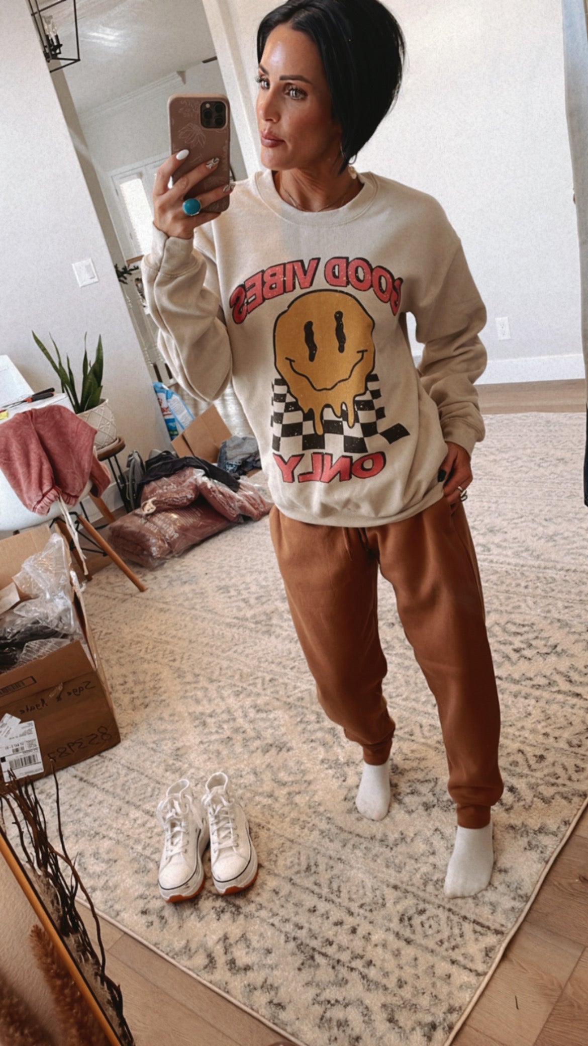 Checkered Good Vibes Only Sweatshirt - TTS - Multiple Colors