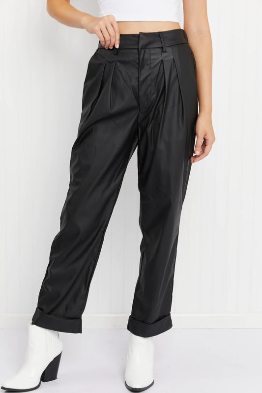 Vegan Leather Front Pleat Pants