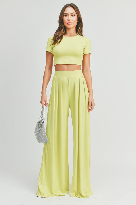 Lime Crop Top And Palazzo Pants Set