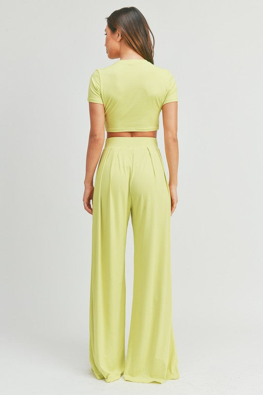 Lime Crop Top And Palazzo Pants Set