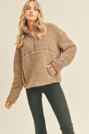 Mocha Teddy Half Zip Pullover