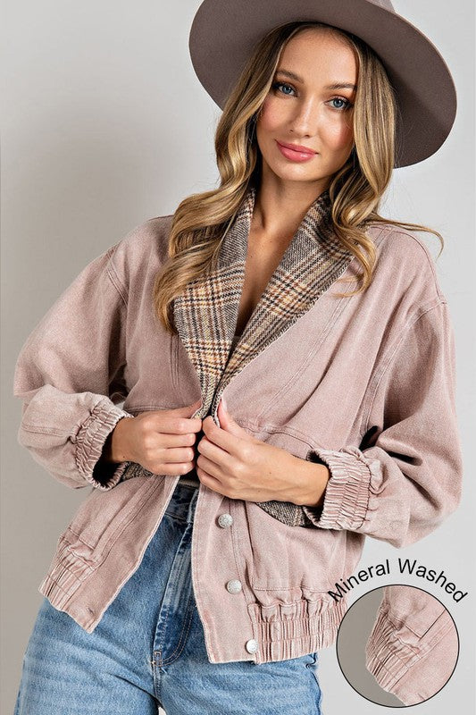 Mineral Washed Pocket Plaid Jacket