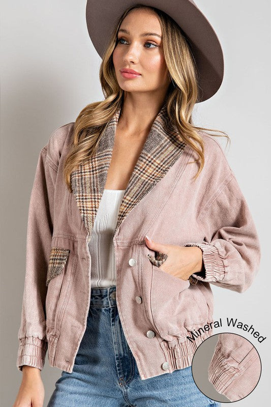 Mineral Washed Pocket Plaid Jacket