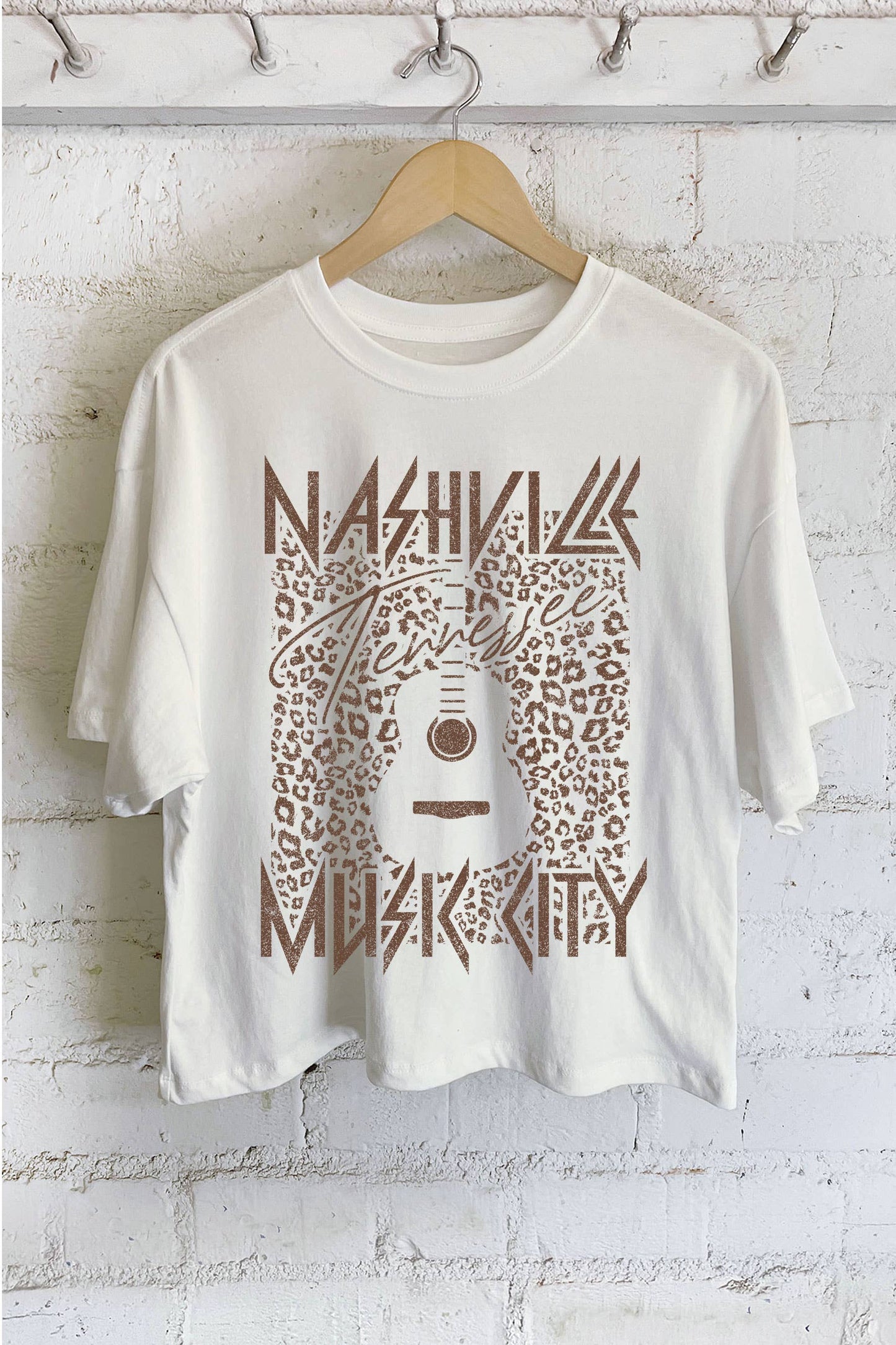 Nashville Music City - White Oversize Crop T Shirt