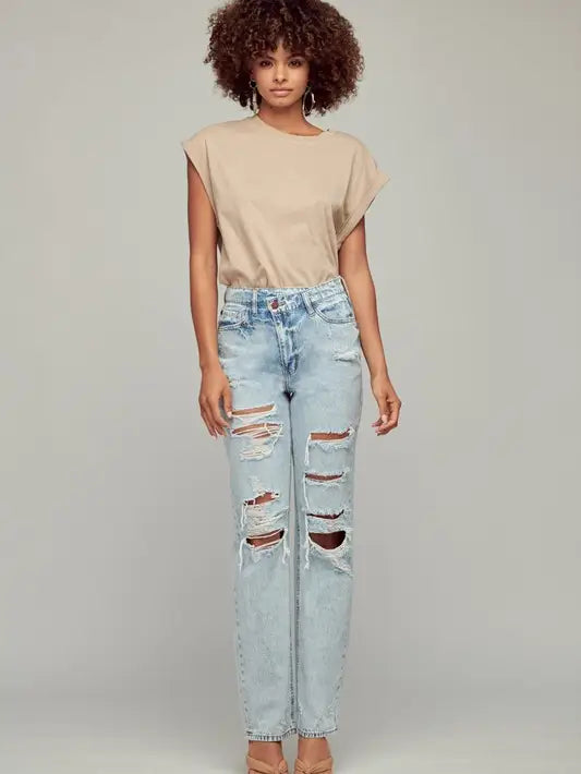 Criss Cross Distressed Denim