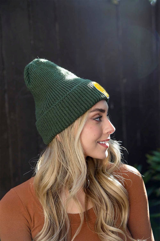 Smiley Face Ribbed Beanie