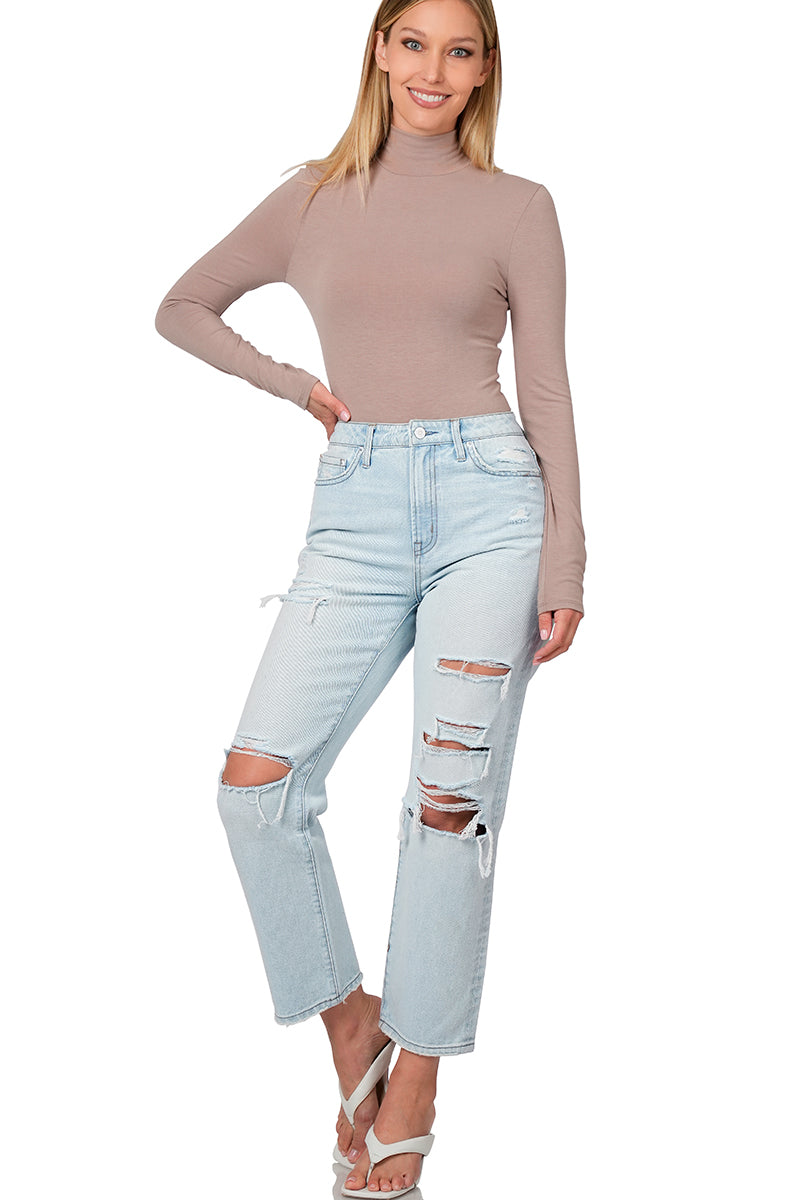 Cassy High Rise Straight Distressed Denim