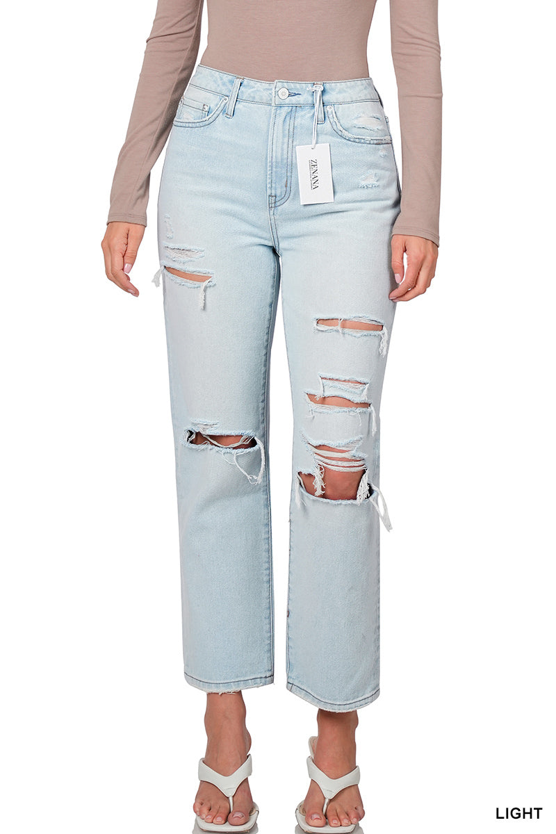 Cassy High Rise Straight Distressed Denim