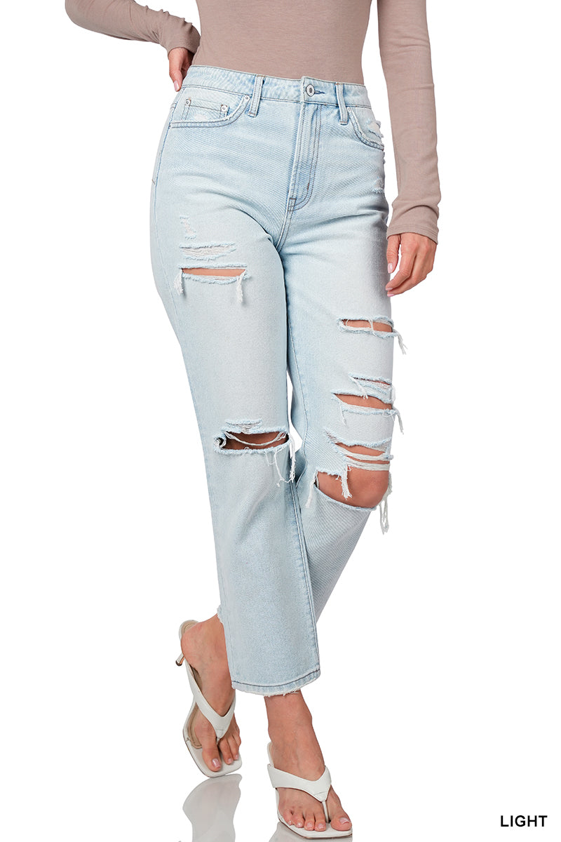 Cassy High Rise Straight Distressed Denim