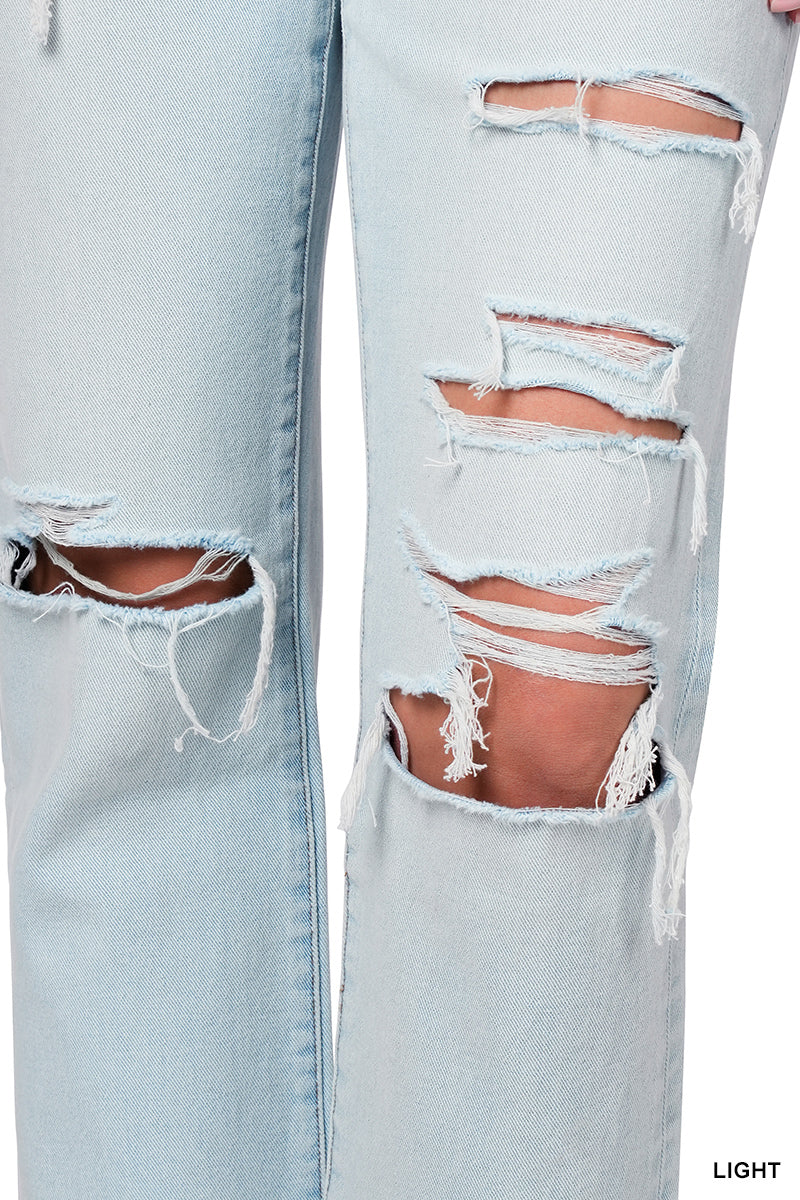 Cassy High Rise Straight Distressed Denim