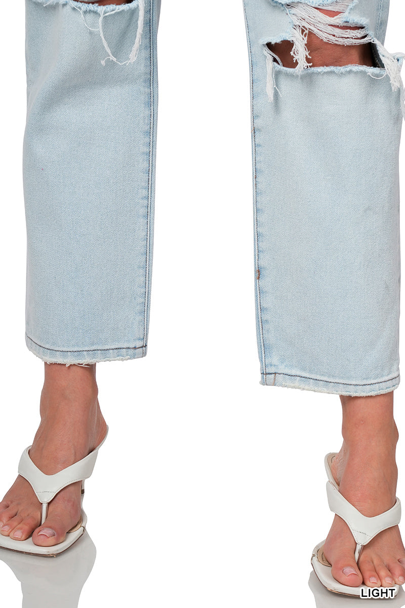 Cassy High Rise Straight Distressed Denim