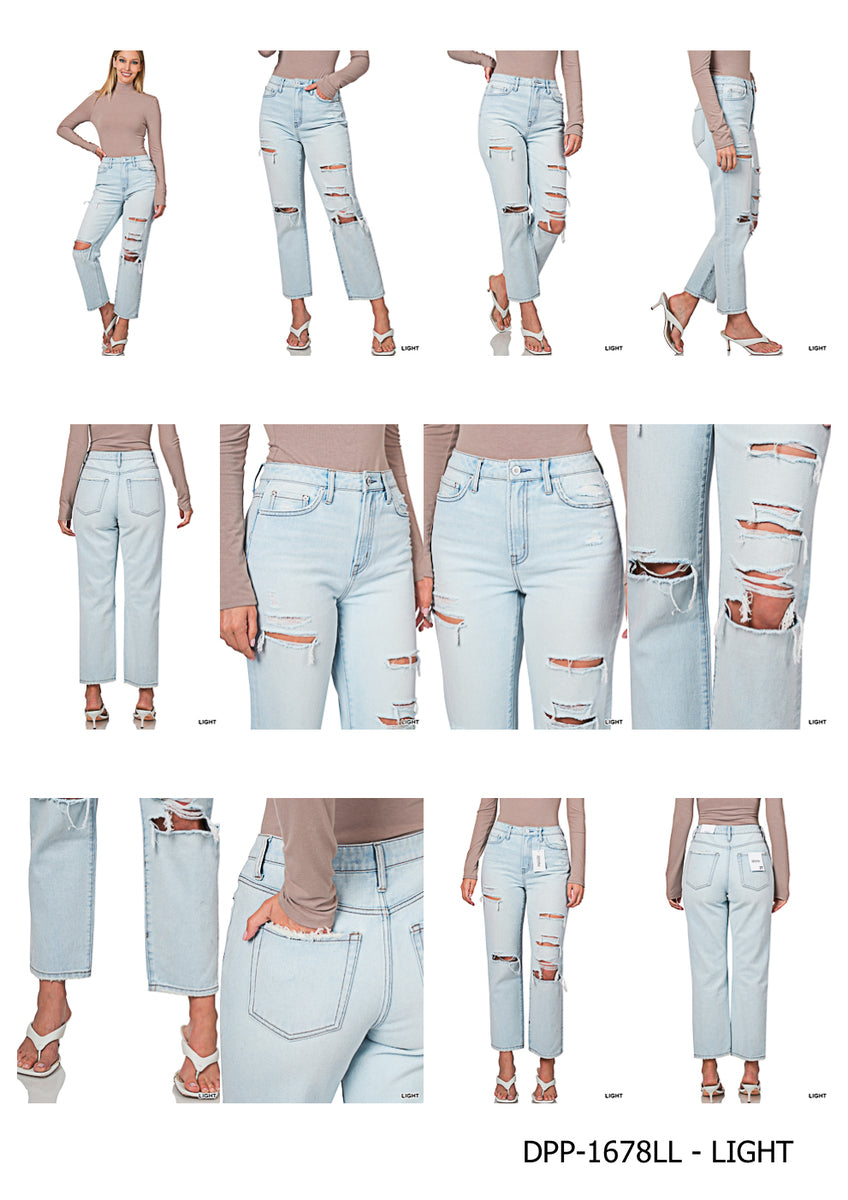 Cassy High Rise Straight Distressed Denim