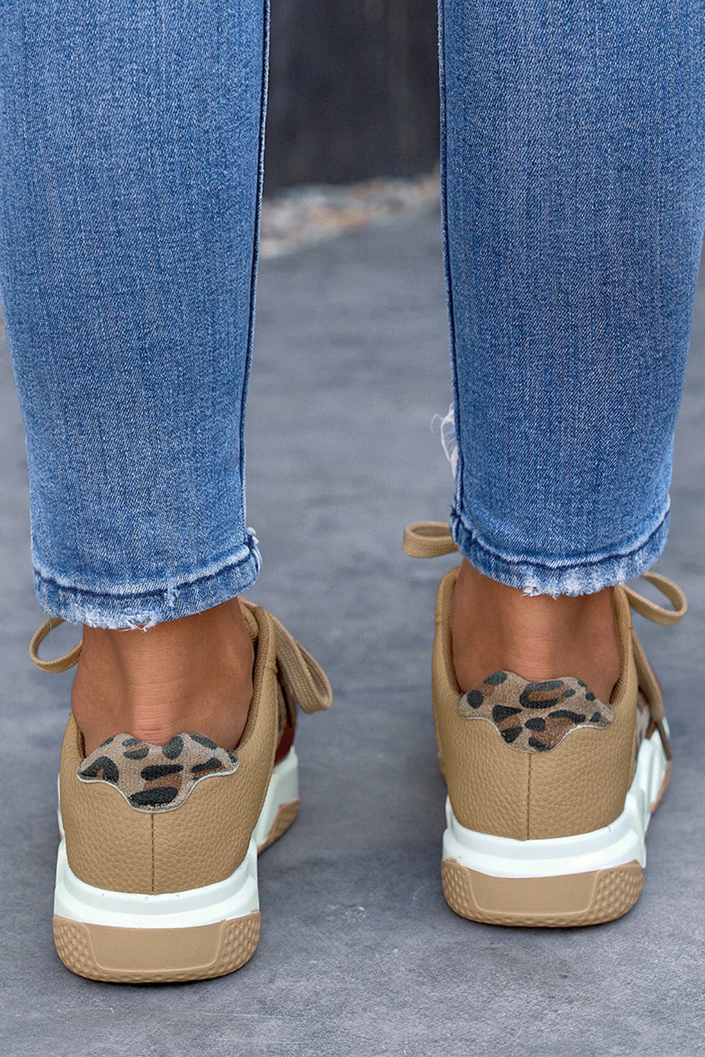 Leopard Faux Leather Lace Up Sneakers Shoes