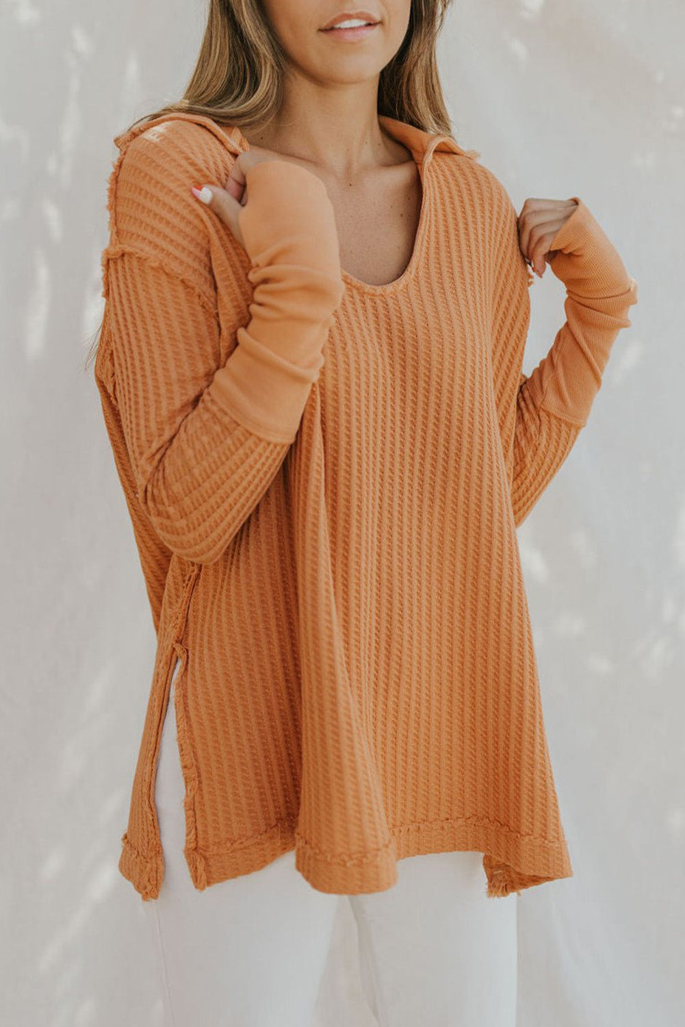 Autumn Orange Waffle Knit Top