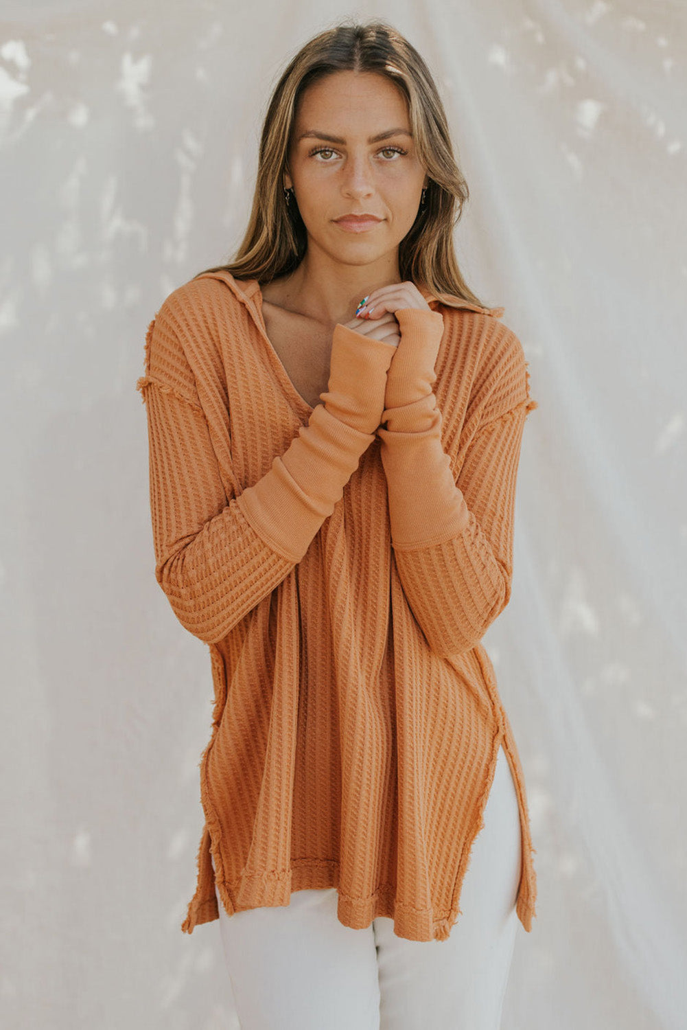 Autumn Orange Waffle Knit Top